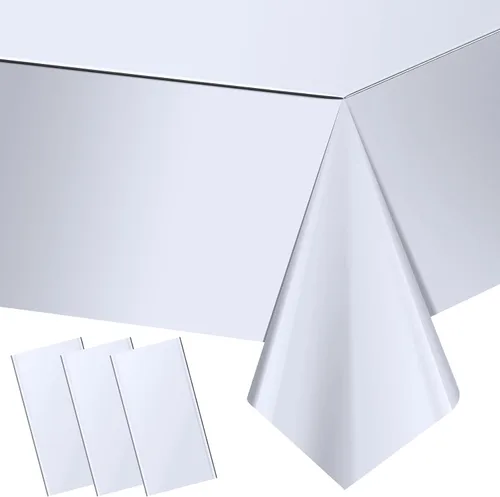 Vista 22 de Paquete de 3 manteles de plástico negro iridiscente, manteles rectangulares desechables con láser, mantel de lámina holográfica para Halloween