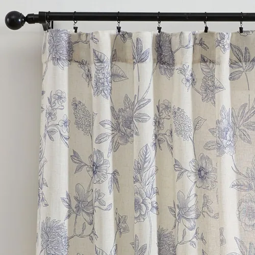 Vista 13 de HLC.ME Brookville - Cortinas de lino con estampado floral, con bolsillo trasero y pestaña trasera, paneles de cortina para dormitorio, comedor
