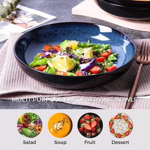 Vista 4 de LERATIO Tazones para pasta, cuencos de cerámica para pasta de 38 onzas, juego de 4 cuencos de pasta esmaltada reactiva de 9.0 pulgadas, aptos