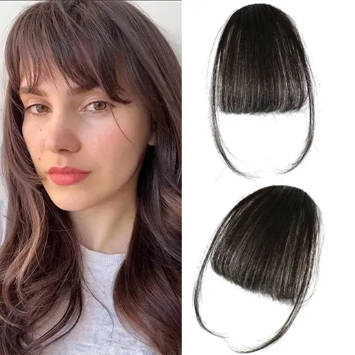 Vista 7 de Extensiones de cabello con clip en la peluca con flequillo, flequillo diagonal intercalado en el flequillo, flequillo de aire adecuado para el uso