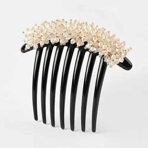 Vista 5 de Peine lateral de perlas para mujer, peines de pelo con diamantes de imitación, 7 dientes, accesorios de cristal vintage, accesorios para tocados
