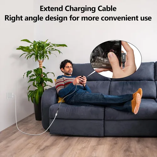 Vista 5 de Cable de extensión USB C de 2 pies, ángulo recto tipo C 3.2 Gen 2 macho a hembra, carga de 100 W, transferencia de 10 Gbps, video 4K, alta velocidad