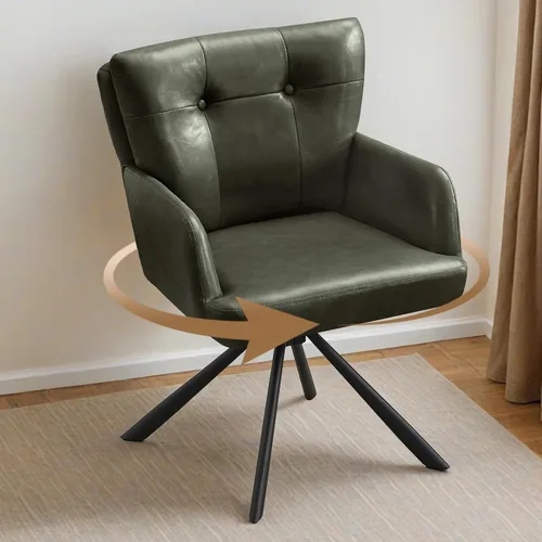 Vista 17 de Faux Leather Swivel Dining Chair Comfy Accent Chair for Living Room, Black Modern Dining Room Chairs Upholstered Accent Armchair with Mid Back