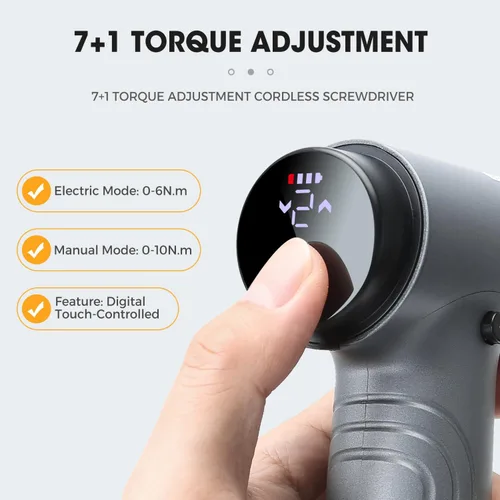Vista 2 de Destornillador eléctrico inalámbrico, juego de herramientas de reparación recargable de potencia de 3.7 V con 32 puntas, pantalla digital, ajuste