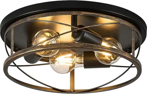 Vista 15 de Luces de granja, lámpara de techo industrial negra de montaje empotrado, lámpara de techo para pasillo, dormitorio, cocina, entrada, 2 luces