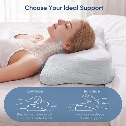 Vista 11 de Almohada cervical ergonómica para el cuello, almohada de espuma viscoelástica para aliviar el dolor, almohadas ortopédicas de cama con soporte
