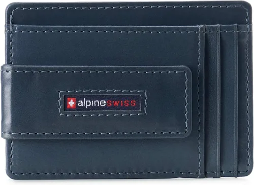 Vista 6 de Alpine Swiss Harper - Cartera delgada con bolsillo frontal RFID para hombre, soporte magnético para tarjetas de identificación de cuero
