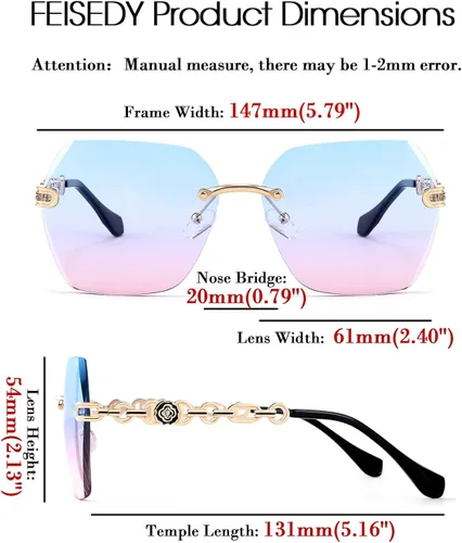 Vista 6 de FEISEDY Gafas de sol clásicas sin montura de metal para mujer lentes de sol B2567