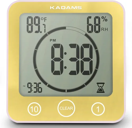 Vista 10 de KADAMS - Temporizador digital con alarma, impermeable para pulverización de agua para baño, regadera, cocina, temporizador táctil, visualización