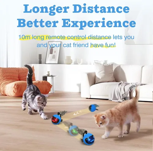 Vista 3 de Pelota móvil para gatos con cola de plumas, juguete interactivo recargable 2025 con control remoto para ejercicios de gatos de interior, bola