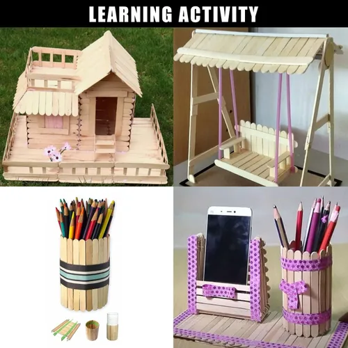 Vista 6 de LOMIMOS 200 palitos para manualidades de verano, palitos de helado de madera, depresor de lengua para niños, depilación de edificios, mezcla