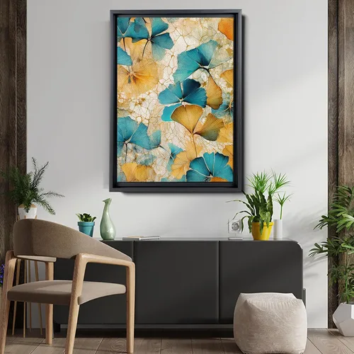 Vista 5 de Gold Turquoise Ginkgo Leaf Print, Captivating Plants Wall Art, Ginkgo Biloba Leaf Print Painting, Embrace the Serenity of Nature