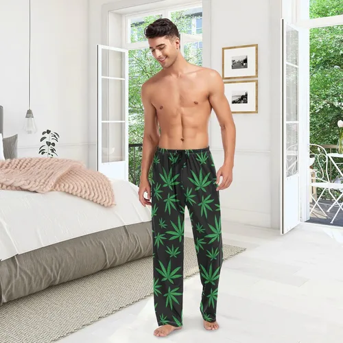 Vista 7 de Oyihfvs Pantalones de pijama para hombre pantalones rectos para dormir ropa de dormir con bolsillos