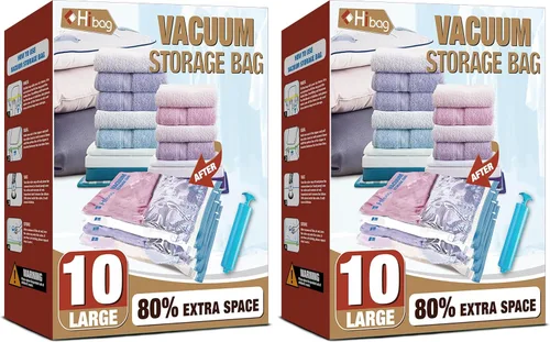 Vista 7 de Bolsas de almacenamiento al vacío, 10 bolsas pequeñas de ahorro de espacio con sello al vacío, bolsas de espacio, bolsas de sellador al vacío