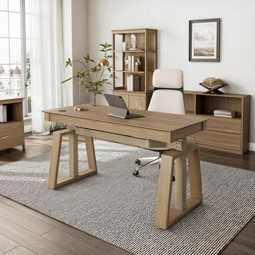 Vista 10 de EUREKA ERGONOMIC Escritorio de pie de cuero, escritorio ejecutivo de 1.52 m con cajones, escritorio moderno de pie y sentado con patas en forma de X
