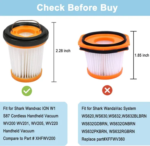 Vista 4 de Paquete de 8 filtros de vacío WV201 de repuesto para aspiradora de mano inalámbrica Shark Wandvac ION W1 S87 WV200, WV201, WV205, WV220, paquete