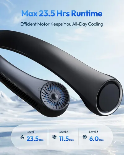 Vista 4 de Gaiatop - Ventilador portátil de cuello recargable, enfriamiento manos libres, 23.5 horas de duración de la batería, ventilador personal portátil