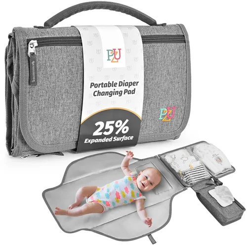 Vista 9 de Cambiador de pañales portátil, cambiador portátil con bolsillo para toallitas, cambiador de pañales impermeable, cambiador portátil para bebé, Negro