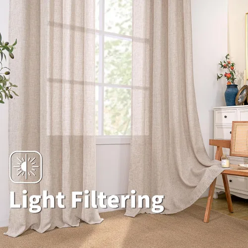 Vista 97 de BGment Cortinas de Lino Beige de 63 Pulgadas de Largo 2 Paneles - Tratamientos para Ventanas con Textura de Arpillera Filtrantes de Luz Cortinas B