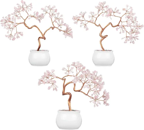 Vista 6 de TUMBEELLUWA Árbol bonsái de cristal de Reiki con base de cuenco de cerámica Fengshui, árbol de dinero de piedra con soporte de jardín de cuarzo