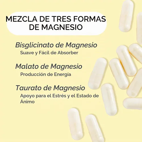 Vista 3 de Complejo de magnesio - Suplemento de magnesio Lifted Naturals con bisglicinato, malato, taurato - 120 cápsulas - Fórmula de magnesio biodisponible