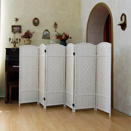 Vista 12 de Divisor de habitación corto compacto de 3 paneles, pantalla plegable de ratán de doble cara de 47.2 pulgadas de alto para el hogar y la oficina