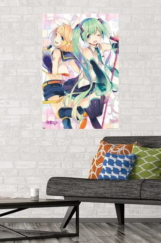 Vista 2 de Hatsune Miku - Póster de pared dúo, 34 pulgadas de largo x 22.4 pulgadas de ancho, versión sin marco