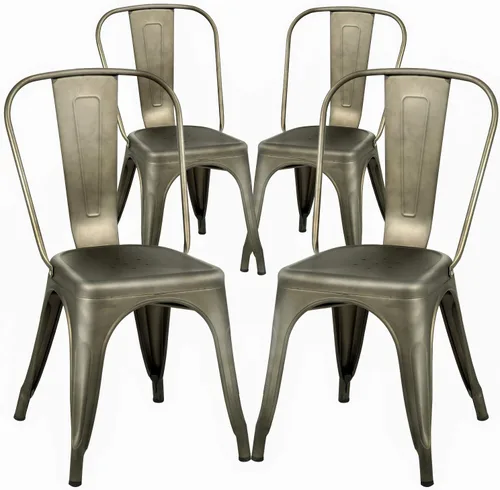 Vista 8 de FDW Sillas de comedor de metal, sillas de metal, silla de patio, altura del asiento, silla de comedor, cocina, sillas de restaurante Tolix, silla