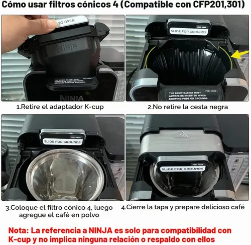 Vista 5 de Filtro de café reutilizable de acero inoxidable compatible con la cafetera Ninja, 4 filtros de café de cono Filtro de café de cesta, Filtros de café