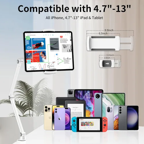 Vista 7 de LULULOOK Soporte para iPad, soporte de aleación de aluminio, ajustable para escritorio, compatible con iPad Pro 12.9, Mini, Galaxy Tabs, iPhone 16