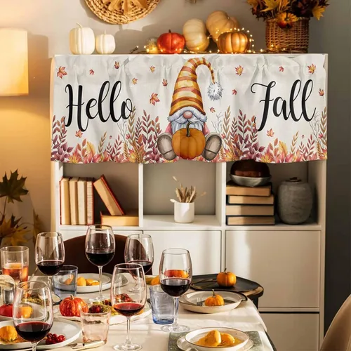 Vista 141 de Cenefa de cortina con lazo rojo de Navidad para ventanas, sala de estar, cocina, baño, granja, bolas de Navidad de acuarela con diseño de bayas