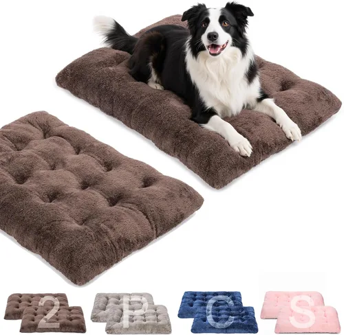 Vista 11 de POMIU Paquete de 2 camas lavables para perros, camas de felpa de lujo con antideslizante, lavable a máquina, tapete para dormir para perros grandes