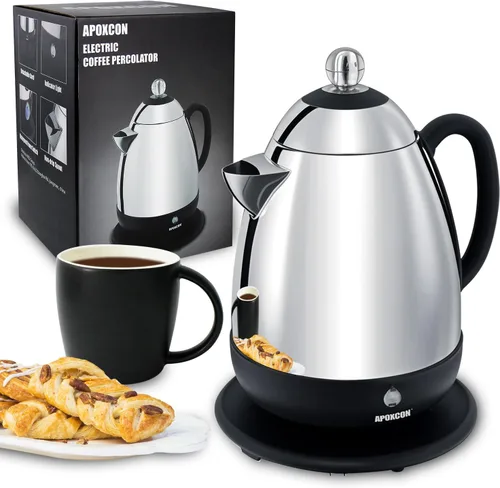 Vista 11 de Cafetera Percoladora Multiuso de Acero Inoxidable para Estufa con Dos Perillas de Vidrio Borosilicato Resistente Mango de Sílice Cafetera