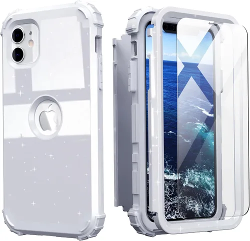 Vista 14 de IDweel Funda para iPhone 11 con Protector de Pantalla de Vidrio Templado, Híbrida 3 en 1 Resistente a Golpes Delgada de Protección Resistente