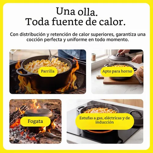Vista 4 de Lodge - Horno holandés de hierro fundido con asa de bucle, apto para horno, 2 cuartos de galón