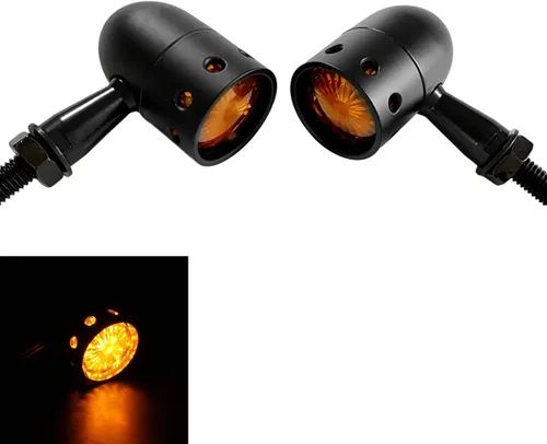 Vista 6 de FATECIM 2 unids motocicleta LED intermitente indicador ámbar luz mini bala aluminio moto indicadores intermitentes 12V universal (negro)