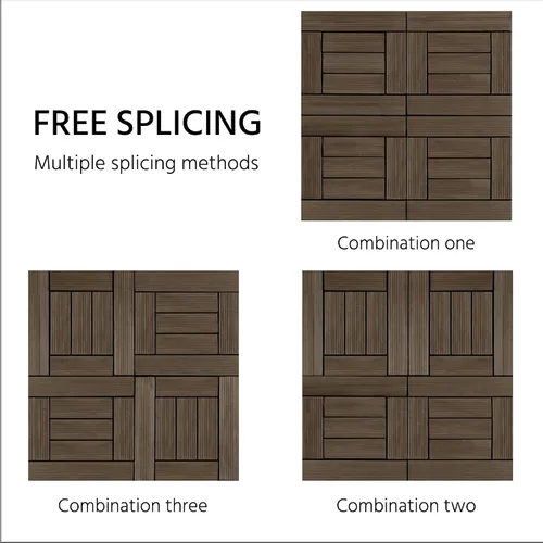 Vista 7 de Yaheetech 27 azulejos de madera para terrazas de patio, azulejos entrelazados para patio, madera maciza y plástico para interiores y exteriores, 12