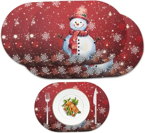 Vista 100 de Juego de 2 manteles individuales con luces de Navidad, resistentes al calor, antideslizantes, impermeables, a prueba de aceite, lavables, lavables