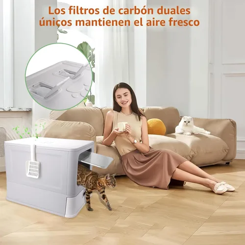 Vista 5 de Cajas de arena para gatos de acero inoxidable cerradas, caja de arena plegable grande con tapa, caja de arena cubierta de acero inoxidable