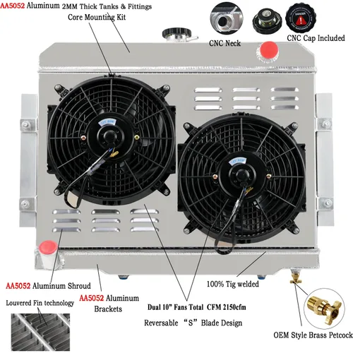 Vista 2 de Relé de ventilador de aluminio de 3 filas para Jeep Cherokee/Scrambler CJ5 CJ6 CJ7 J10 J20 1974 1976 1977 1978 79 80 81 82 83 84 85 86 Radiador de 3