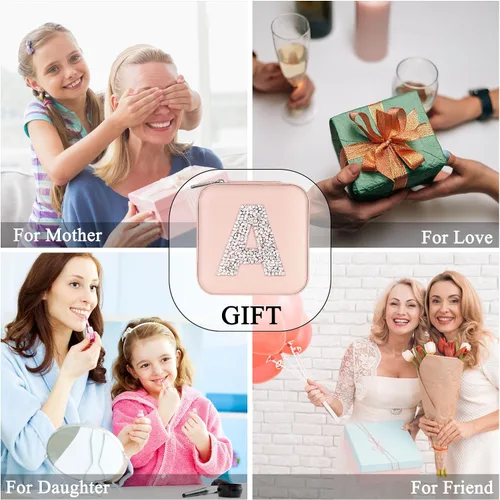Vista 6 de Parima Joyero Joyero Organizador de joyas de viaje, pequeño regalo de cumpleaños personalizado con inicial para mamá, amigas, mujeres, damas