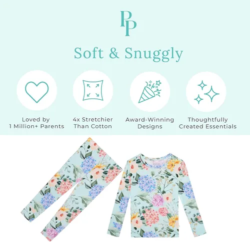 Vista 78 de Posh Peanut Pijamas para niñas, suaves, de viscosa de bambú para niños, pijamas a juego de manga larga para niñas