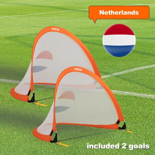 Vista 2 de Porayhut Red de fútbol de apertura rápida para niños, juego de 2 estacas portátiles 210D Oxford extra para diversión en el patio trasero