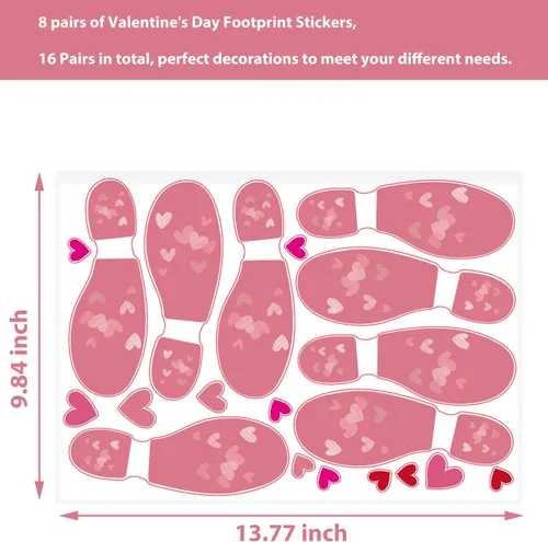 Vista 2 de 16 calcomanías para el suelo de huellas del día de San Valentín, con forma de corazón y pies, autoadhesivas, suministros de decoración de fiesta
