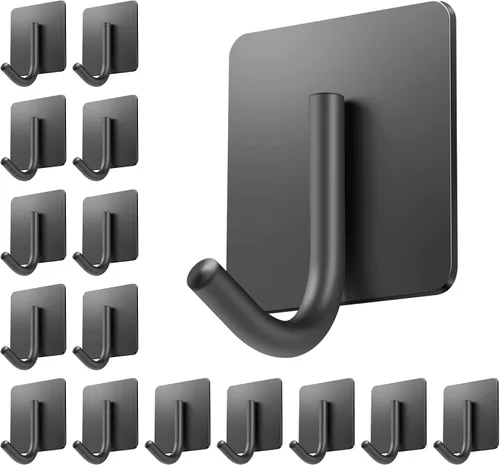 Vista 7 de xdgeLoad Ganchos para toallas de baño, 4 unidades, ganchos de pared resistentes para baños, abrigos, batas, cocina, ganchos autoadhesivos sin Negro