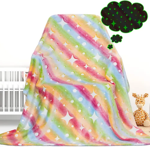 Vista 20 de Gdindff Bonita manta infantil que brilla en la oscuridad con diseño de dinosaurio para niños, de franela que brilla en la cama, sofá, sofá, manta