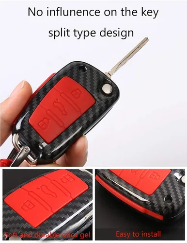 Vista 4 de ontto Funda para llavero Audi con textura de fibra de carbono, Negro