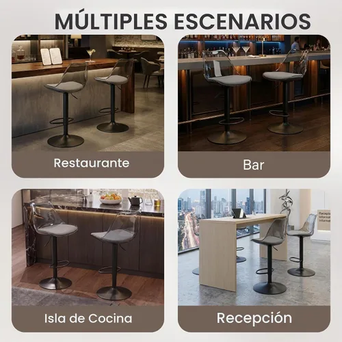 Vista 7 de Juego de 2 taburetes de bar transparentes, taburetes giratorios ajustables