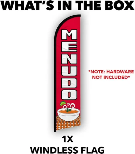 Vista 4 de Menudo - Bandera publicitaria sin viento, perfecta para restaurantes, camiones de comida, patios de comida, tiendas, eventos