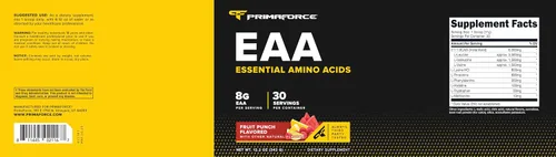 Vista 5 de Primaforce EAA Polvo (30 porciones, sabor a ponche de frutas) Aminoácidos esenciales para antes/durante el entrenamiento y recuperación - Sin OGM